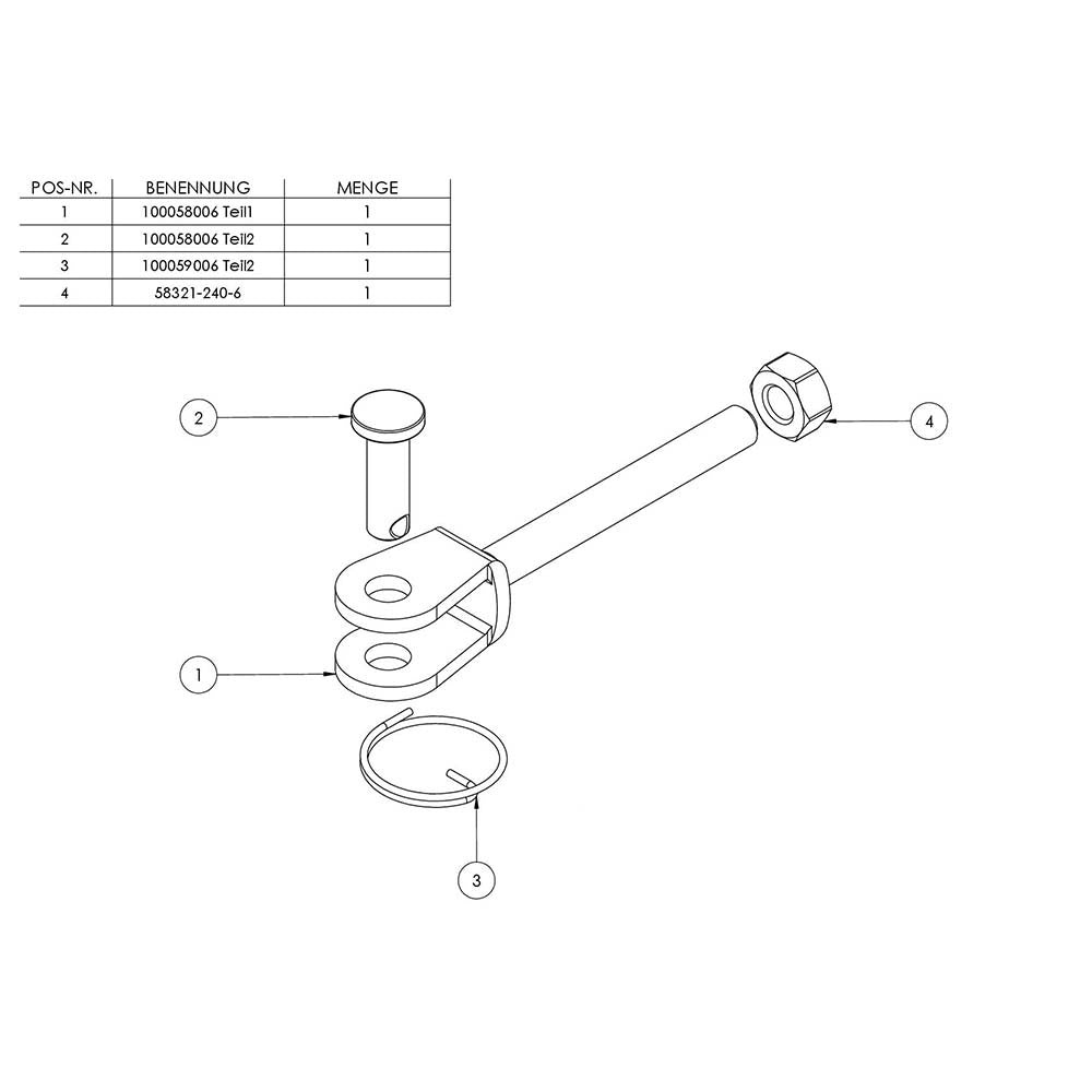 Wantenspanner mit beidseitiger Gabel, mit M6 Gewinde