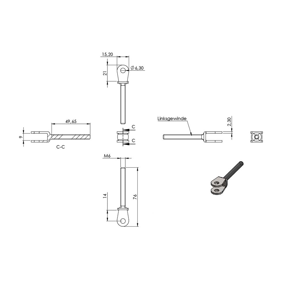 Wantenspanner mit beidseitiger Gabel, mit M6 Gewinde