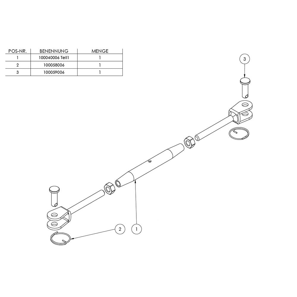 Wantenspanner mit beidseitiger Gabel, mit M6 Gewinde