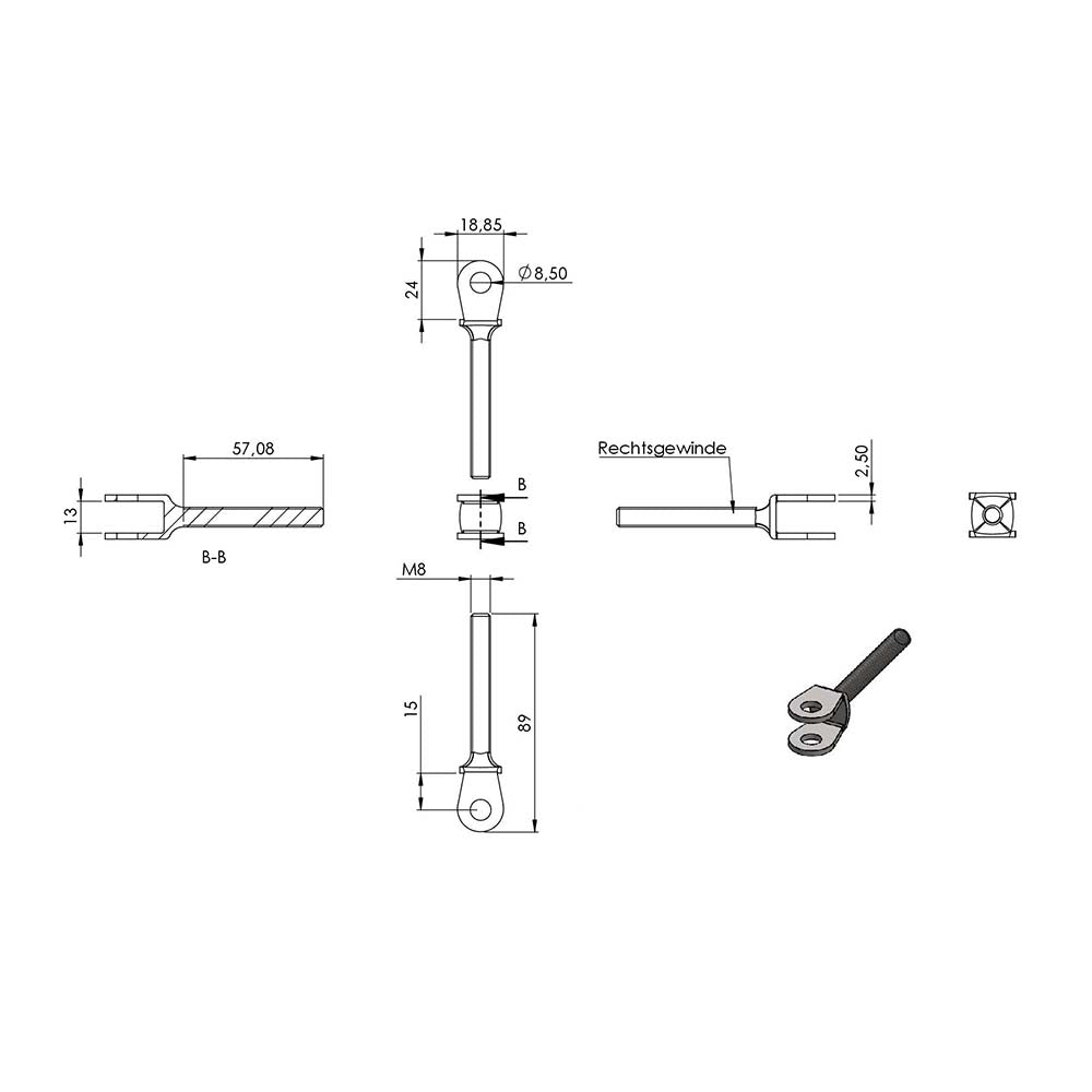 Wantenspanner mit beidseitiger Gabel, mit M8 Gewinde