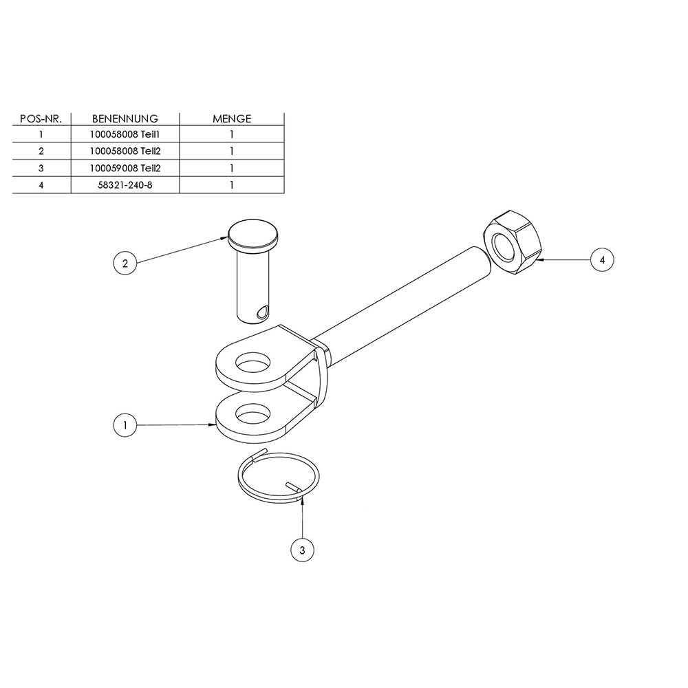 Wantenspanner mit beidseitiger Gabel, mit M8 Gewinde