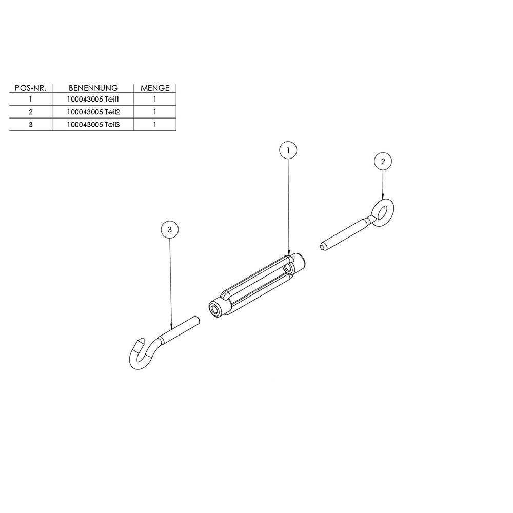 Spannschloss mit Öse und Haken, Rundeisen 5mm, Länge 120mm
