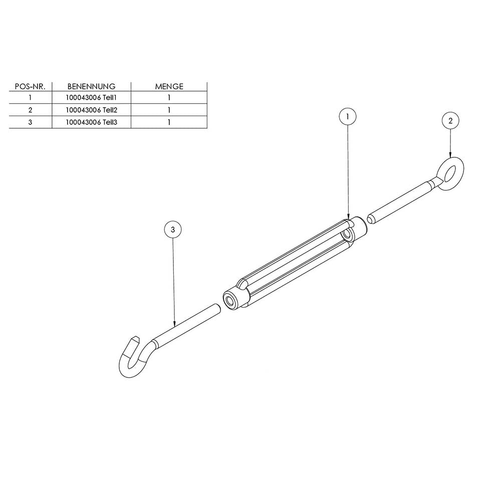 Spannschloss mit Öse und Haken, Rundeisen 6mm, Länge 140mm