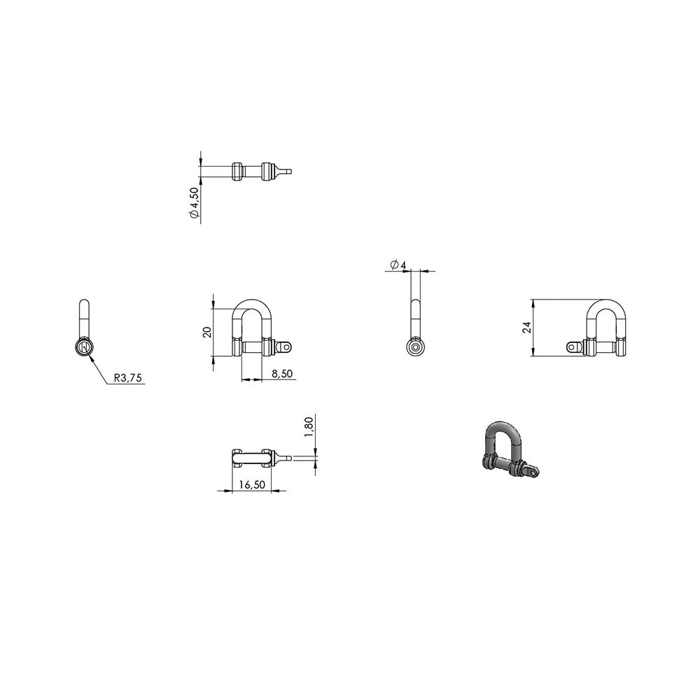 Schäkel, für ø 4mm Seil, M4