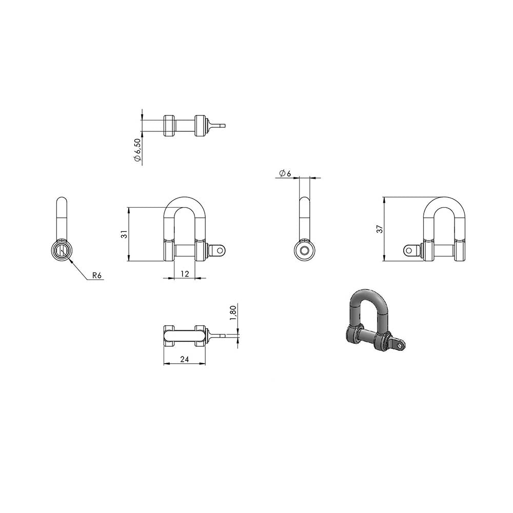 Schäkel, für ø 6mm Seil, M6