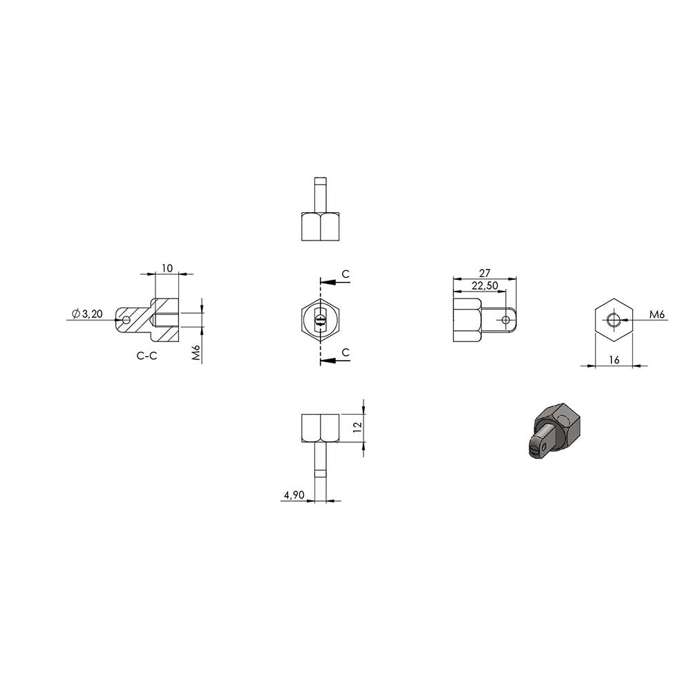 Gewindeterminal zur Selbstmontage mit Gelenk, für Pfosten ø 42,4 mm und ø 5mm Seil