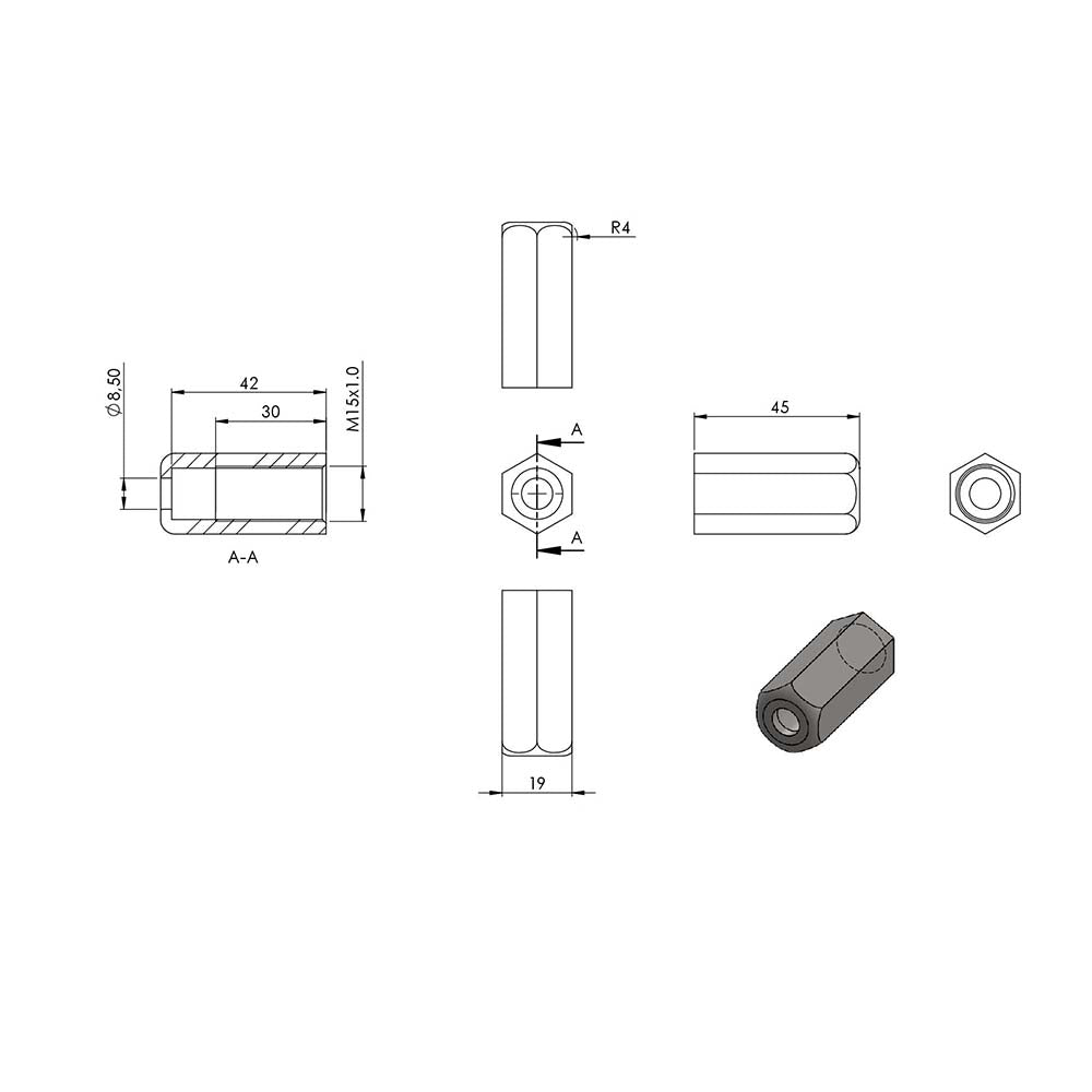 Gewindeterminal zur Selbstmontage mit Gelenk, für Pfosten ø 42,4 mm und ø 6mm Seil