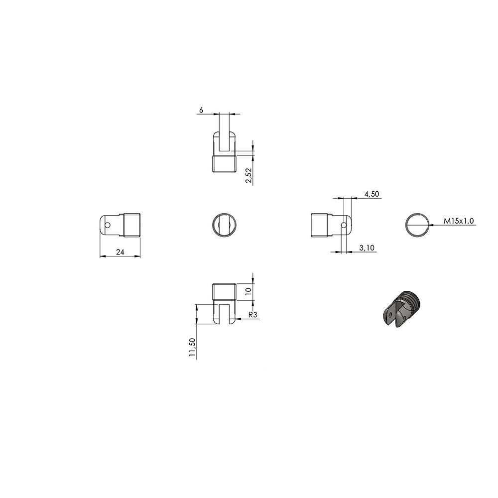 Gewindeterminal zur Selbstmontage mit Gelenk, für Pfosten ø 42,4 mm und ø 6mm Seil