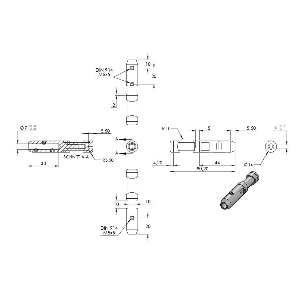 Seilhalter zum Schrauben und Spannen für ø 6mm Seil