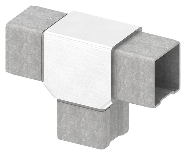 V2A T-Stück, mit 3 gleichen Abgängen, zum Stecken, für Rohr 40 x 40 x 2,0mm