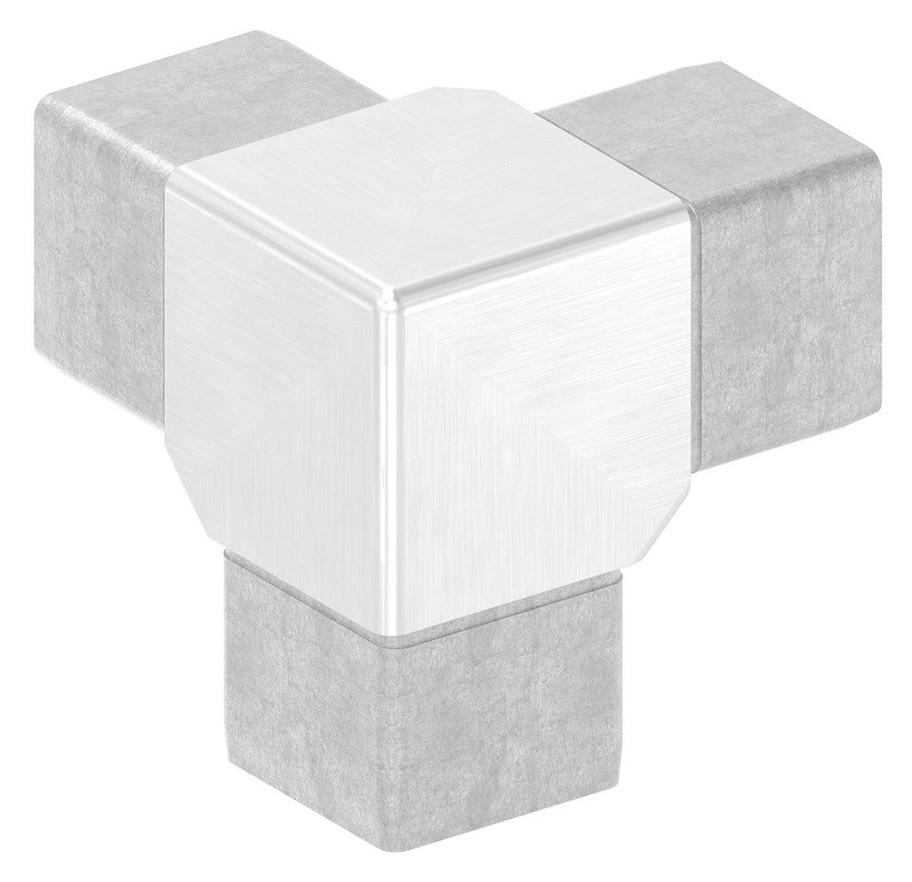 90° Eckstück, mit 3 gleichen Abgängen, zum Stecken, für Rohr 40 x 40 x 2,0mm
