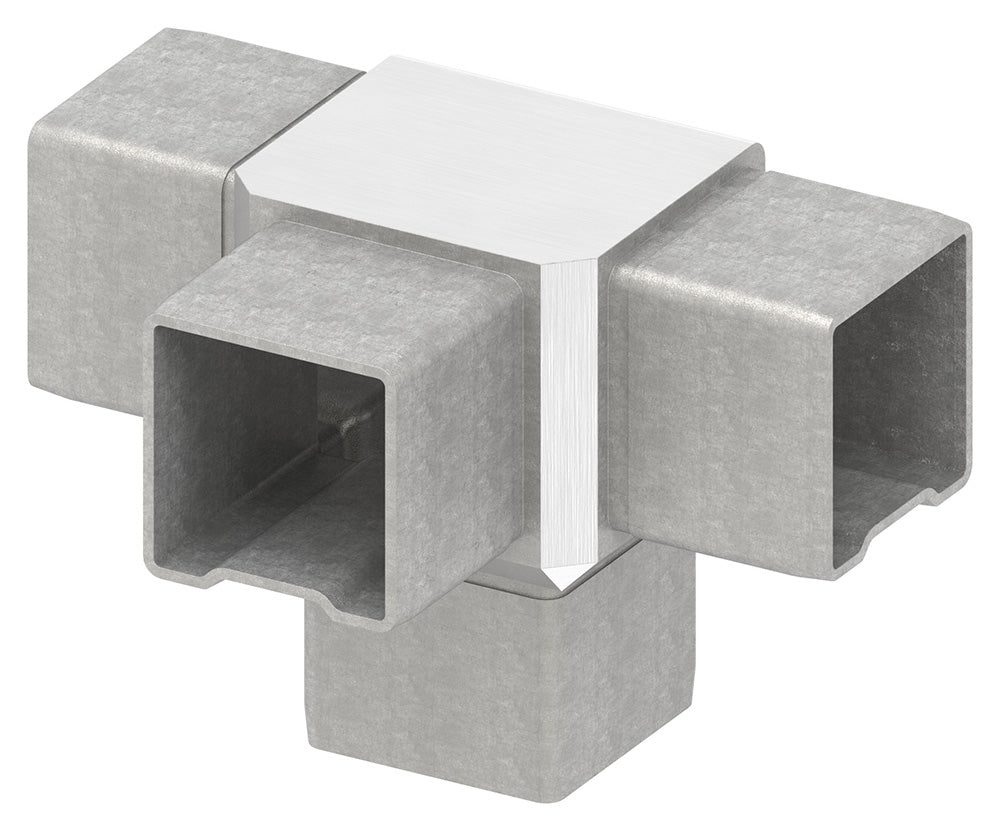 90° T-Eckstück, mit 4 gleichen Abgängen, zum Stecken, für Rohr 40 x 40 x 2,0mm