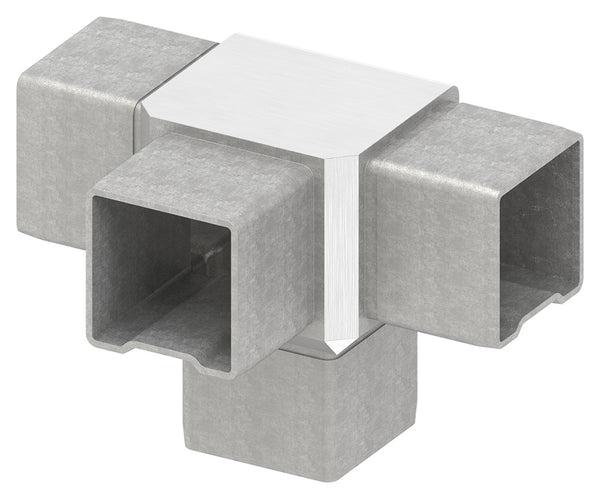 90° T-Eckstück, mit 4 gleichen Abgängen, zum Stecken, für Rohr 40 x 40 x 2,0mm
