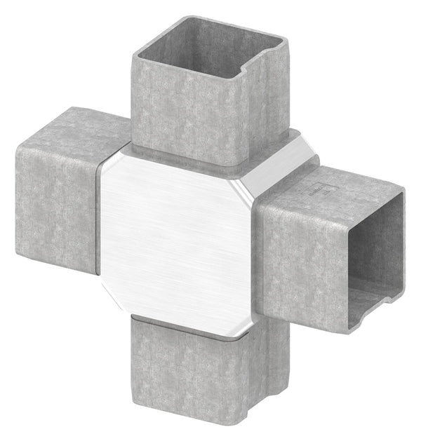 Kreuzstück, mit 4 gleichen Abgängen, zum Stecken, für Rohr 40 x 40 x 2,0mm