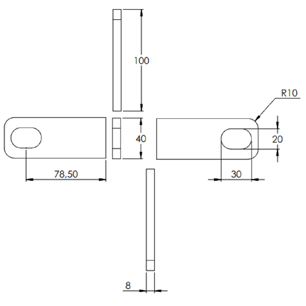 Anschweißlasche 100 x 40mm, Stärke 8mm, mit 20 x 30mm Langloch, Stahl roh