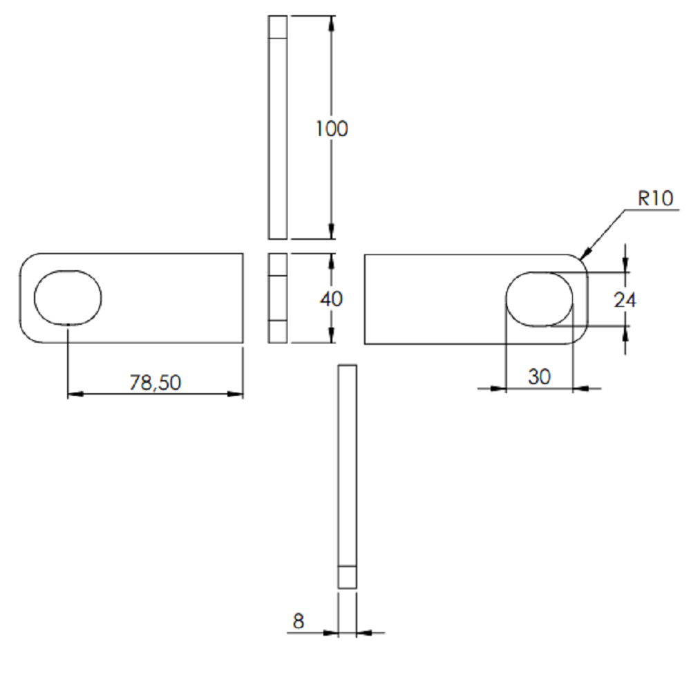 Anschweißlasche 100 x 40mm, Stärke 8mm, mit 24 x 30mm Langloch, Stahl roh