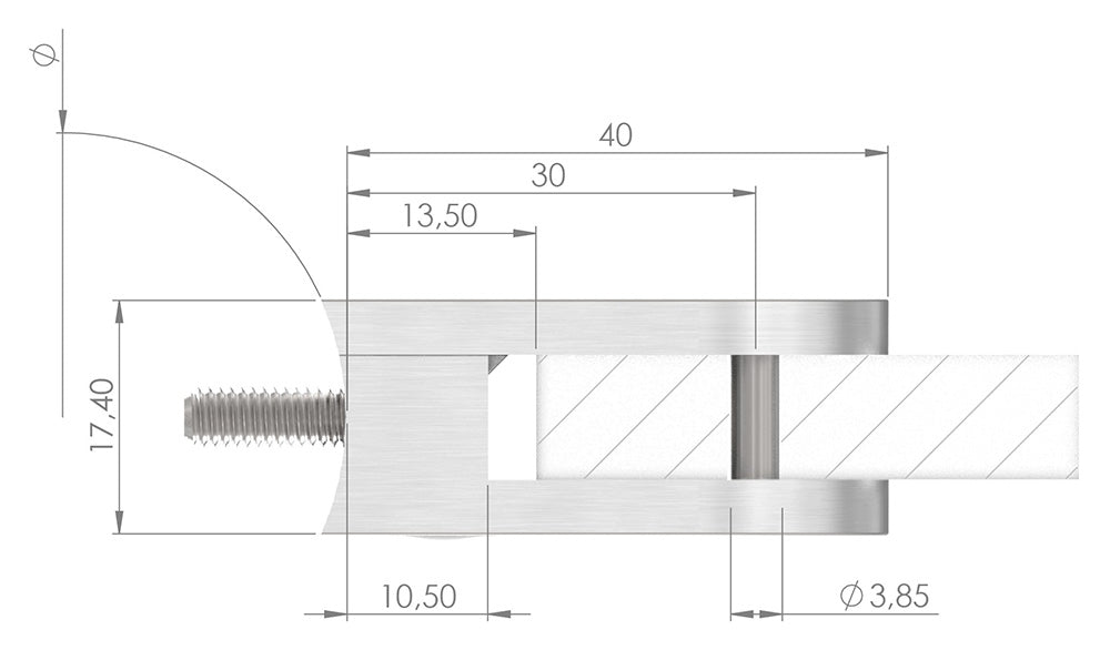 Glasklemme Modell 16, Anschluss für ø 42,4mm Rohr, für Glasstärke 1,5 - 8,76mm
