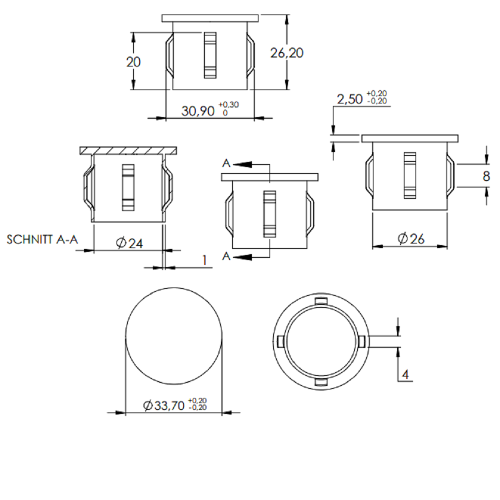 Stahleinschlagstopfen für Rohr ø 33,7mm, mit Wandstärke 1,8-2,2mm, flach