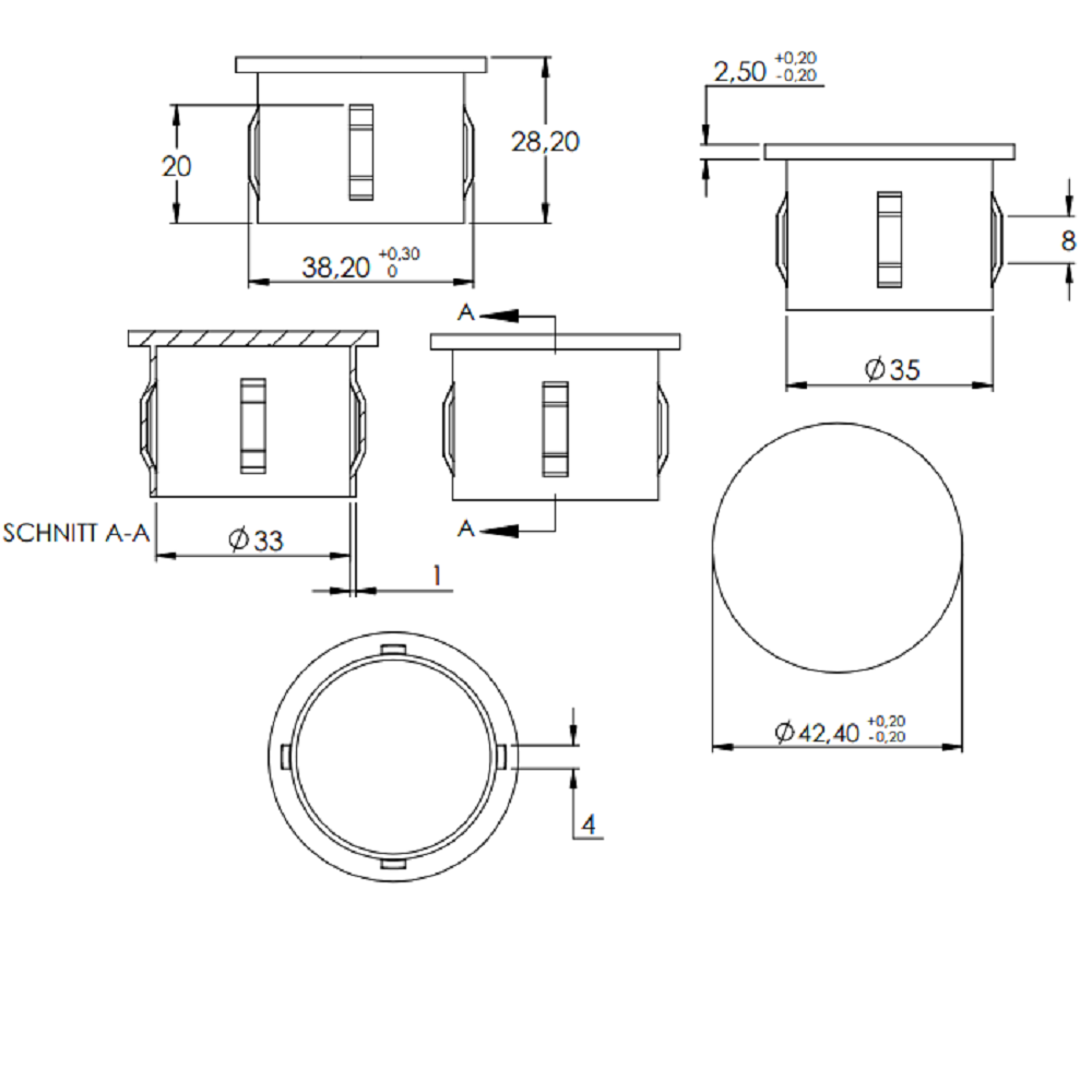 Stahleinschlagstopfen für Rohr ø 42,4mm, mit Wandstärke 2,5-2,9mm, flach