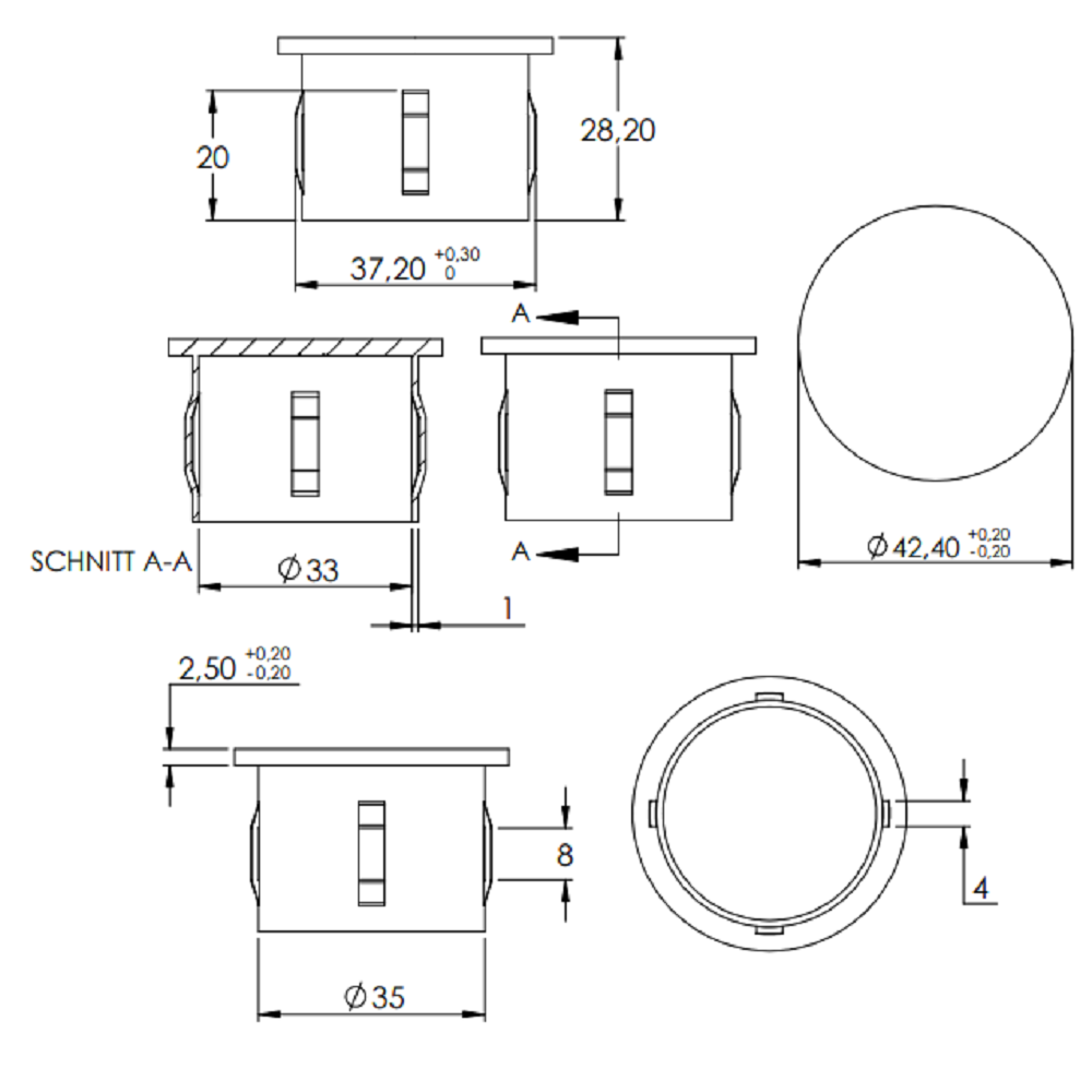 Stahleinschlagstopfen für Rohr ø 42,4mm, mit Wandstärke 3,0-3,5mm, flach