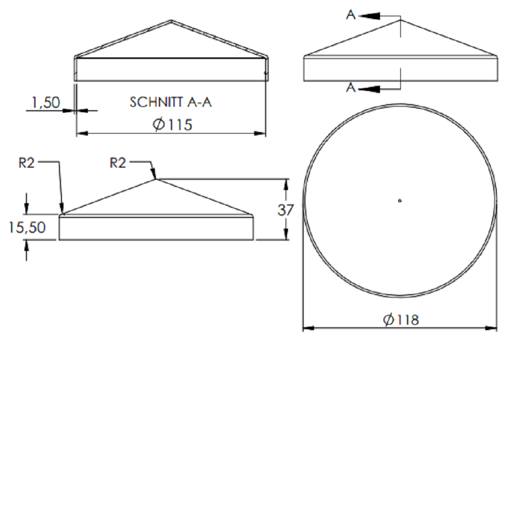Stahl Abdeckkappe für Rundrohr ø 114,3mm