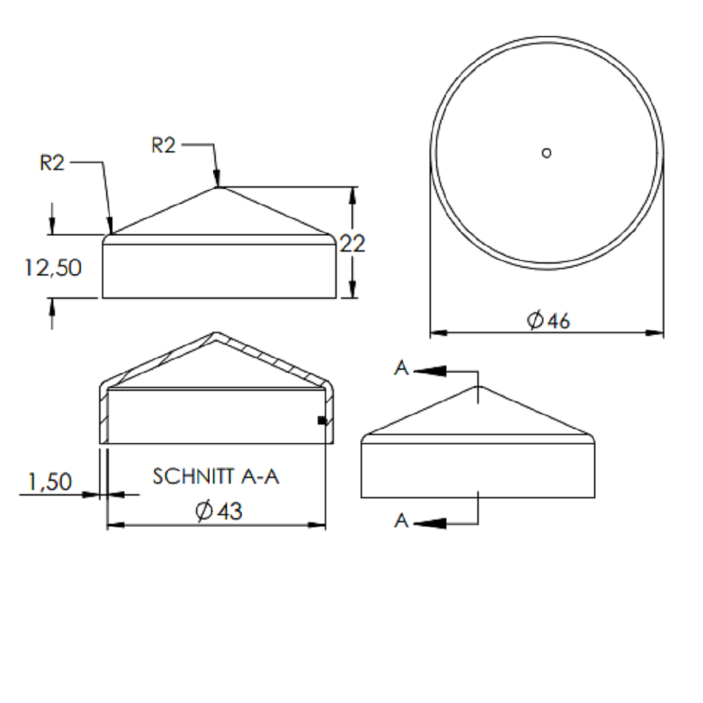 Stahl Abdeckkappe für Rundrohr ø 42,4mm