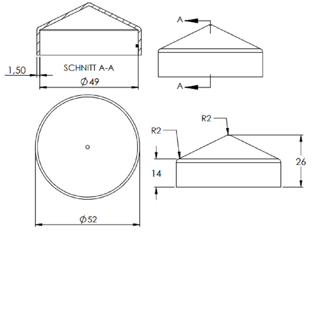 Stahl Abdeckkappe für Rundrohr ø 48,3mm