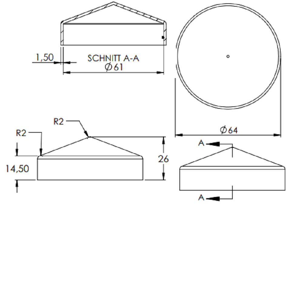 Stahl Abdeckkappe für Rundrohr ø 60,3mm