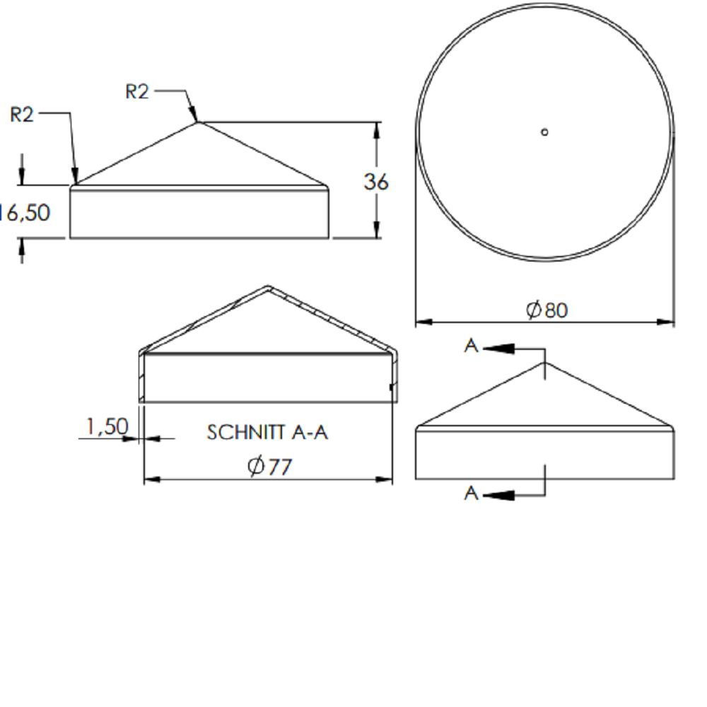 Stahl Abdeckkappe für Rundrohr ø 76,1mm