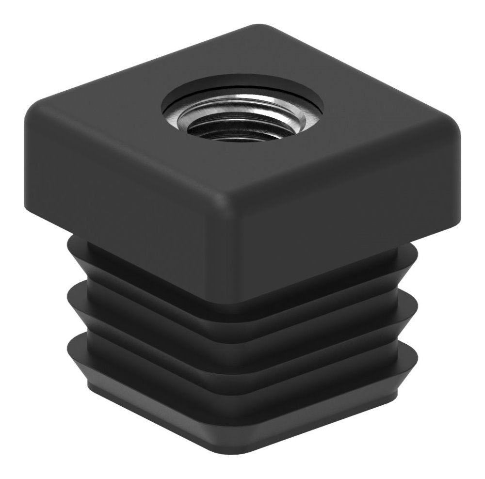 Kunststoffkappen für Quadratrohr 20x20mm, mit Wandstärke 2,0mm, mit Innengewinde M8