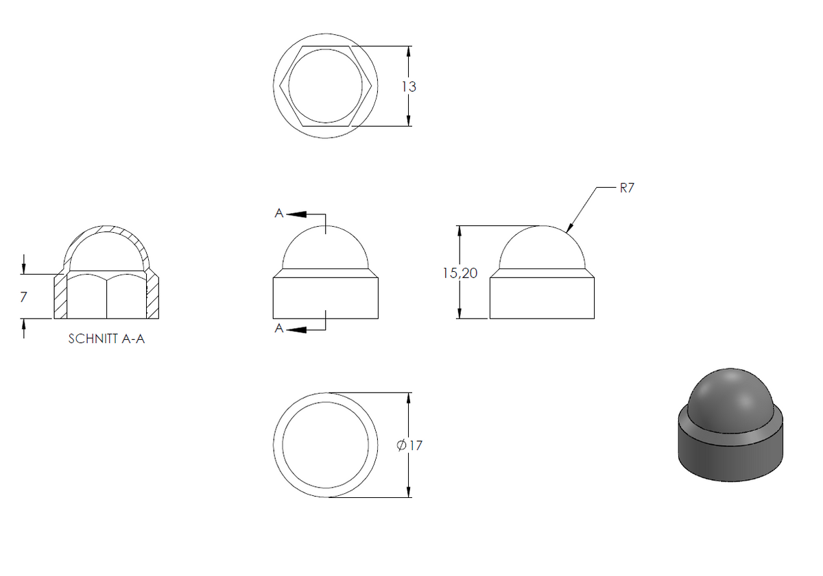 Kunststoffkappe für M8 Sechskantschraube, in Schwarz, 10er Pack
