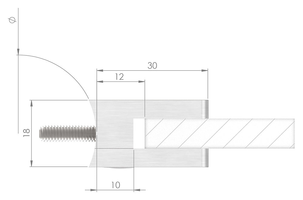 Glasklemme Modell 22, Anschluss für ø 42,4mm Rohr, für Glasstärke 1,5 - 8,76mm