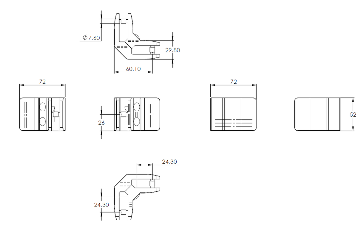 Glasverbindungsklemme Modell 24 (Ecke), für Glasstärke 1,5 - 12,76mm