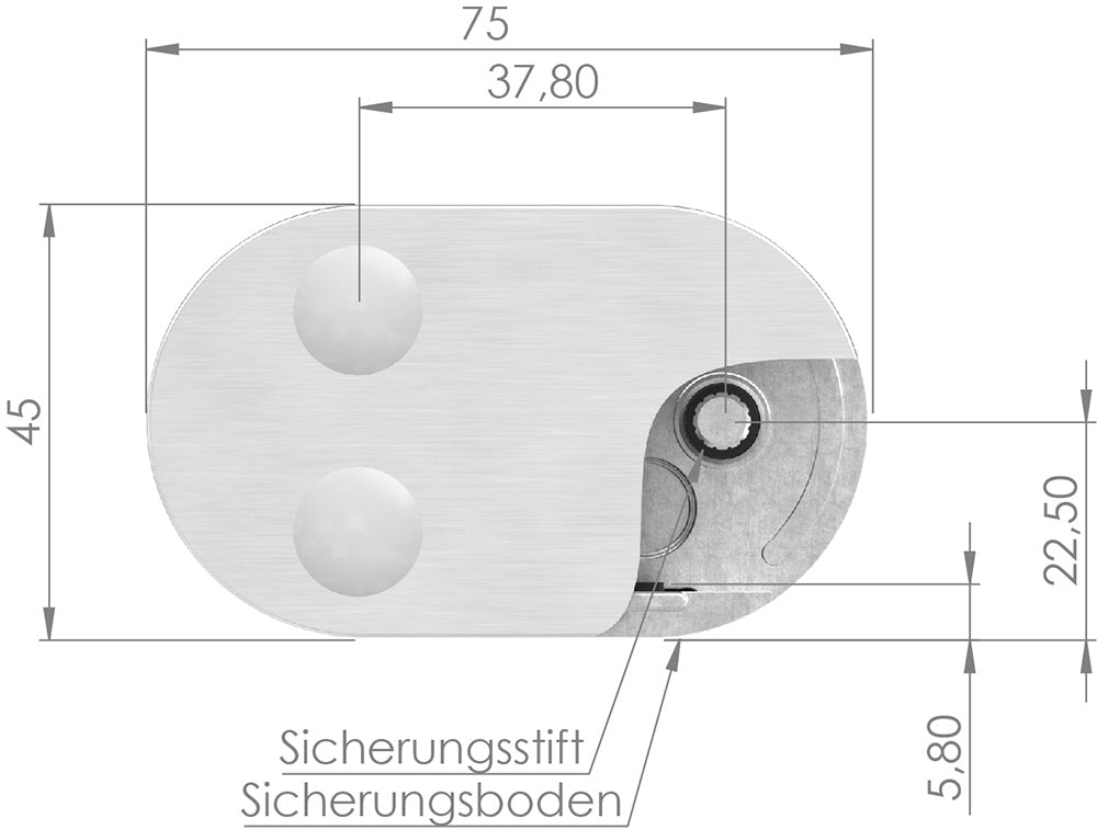 Sichtschutzklemme Modell 25 (Endklemme), Glas einseitig, flacher Anschluss, für Glasstärke 1,5 - 12,76mm