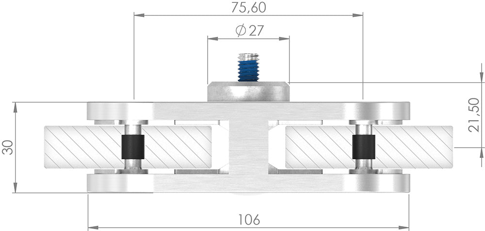 Sichtschutzklemme Modell 25 (Mittelklemme), Glas beidseitig, flacher Anschluss, für Glasstärke 1,5 - 12,76mm