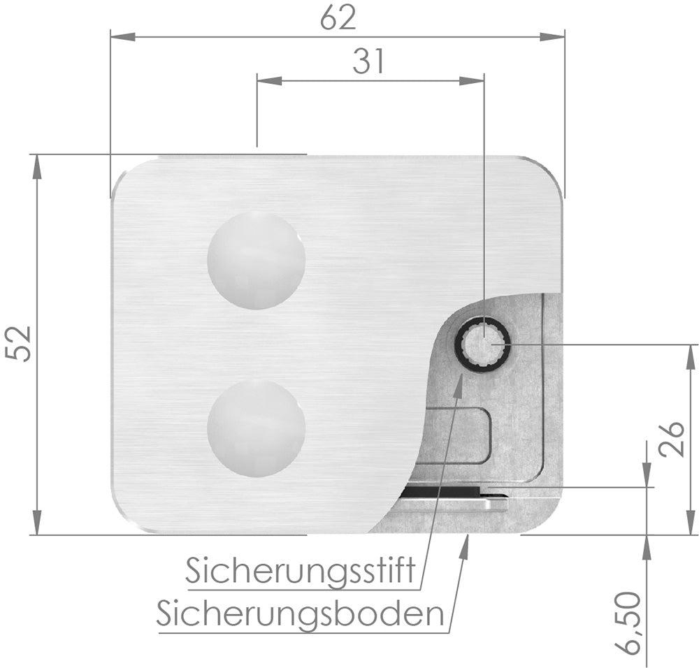 Sichtschutzklemme Modell 26 (Endklemme), Glas einseitig, flacher Anschluss, für Glasstärke 1,5 - 12,76mm