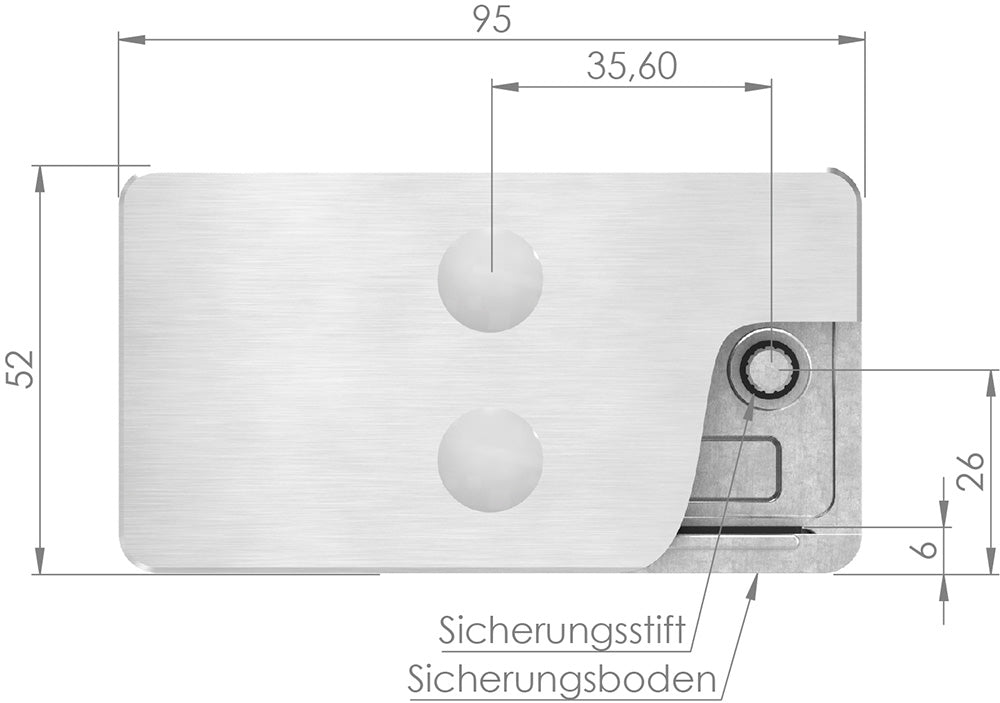 Sichtschutzklemme Modell 26 (Mittelklemme), Glas beidseitig, flacher Anschluss, für Glasstärke 1,5 - 12,76mm