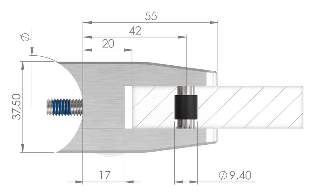 Glasklemme Modell 35, Anschluss für ø 42,4mm Rohr, für Glasstärke 8,0 - 17,52mm
