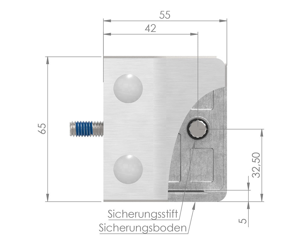 Glasklemme Modell 35, Anschluss für ø 48,3mm Rohr, für Glasstärke 8,0 - 17,52mm