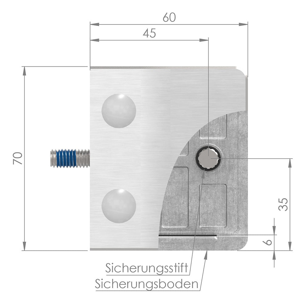 Glasklemme Modell 39, Anschluss für ø 48,3mm Rohr, für Glasstärke 20,76 - 21,52mm
