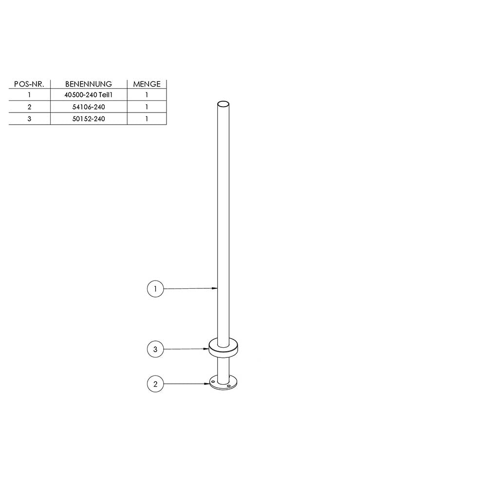 Edelstahlpfosten zur Bodenmontage 42,4mm, Länge 1190mm (zur Selbstbearbeitung)