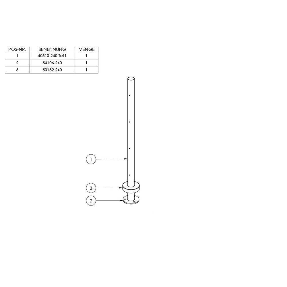Edelstahlpfosten zur Bodenmontage 42,4mm, L= 880mm mit 4x Gewinde für Stabhalter