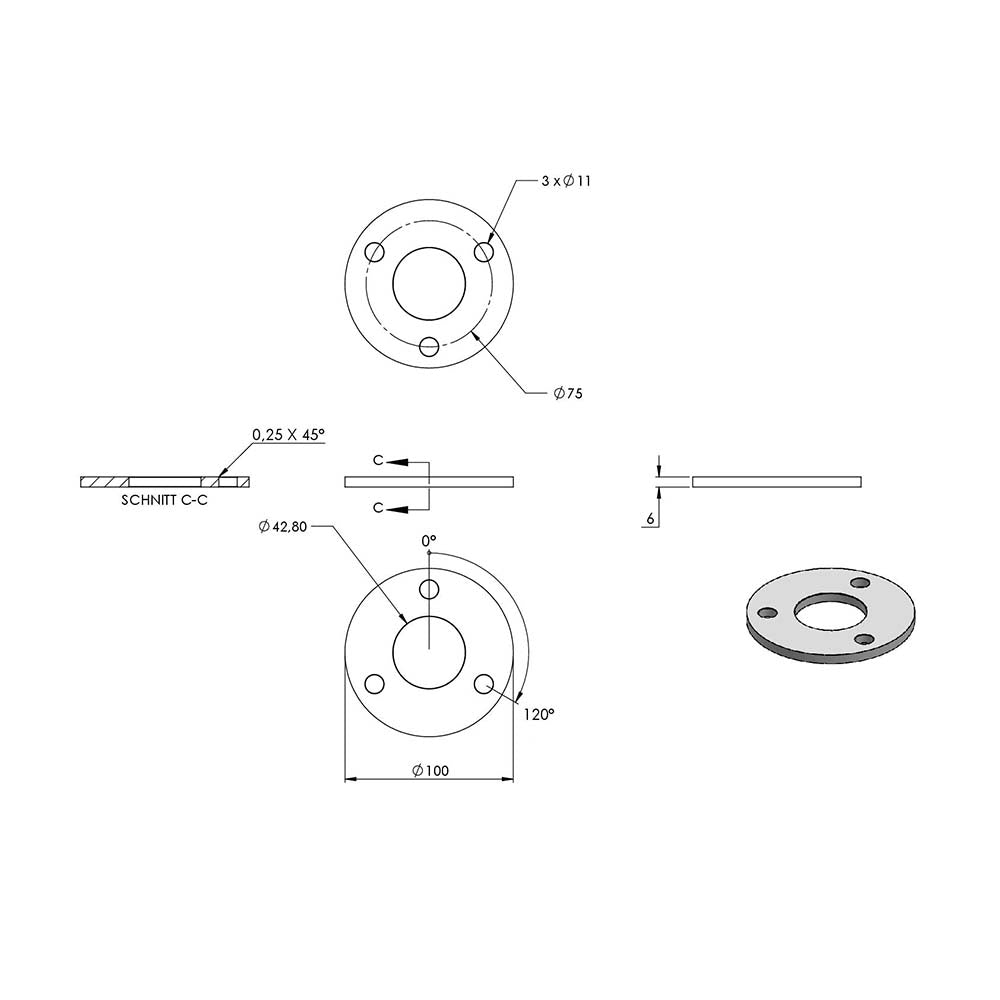 Edelstahlpfosten zur Bodenmontage 42,4mm, L= 880mm mit 5x Gewinde für Stabhalter