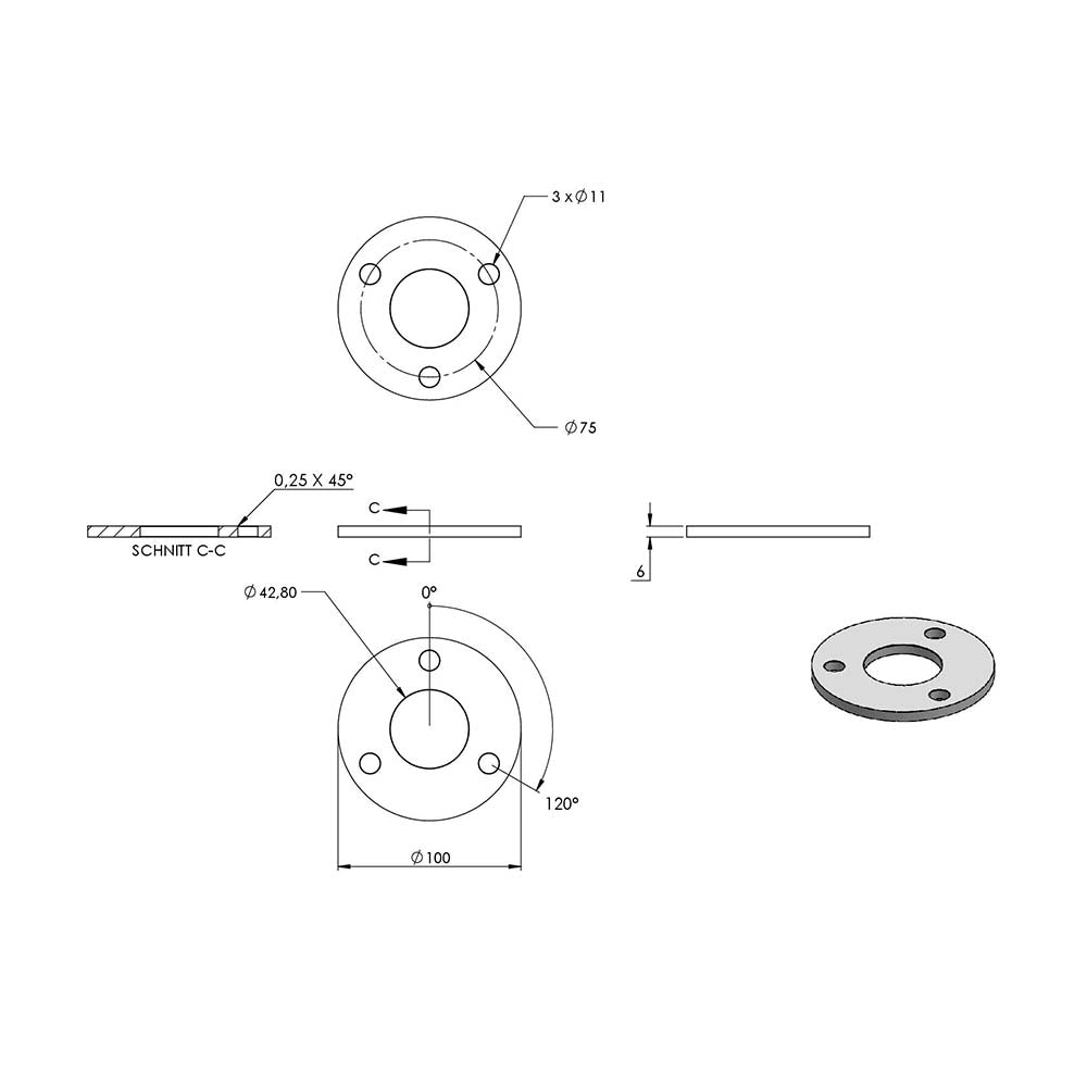 Edelstahlpfosten zur Bodenmontage 42,4mm, L= 880mm mit 6x Gewinde für Stabhalter