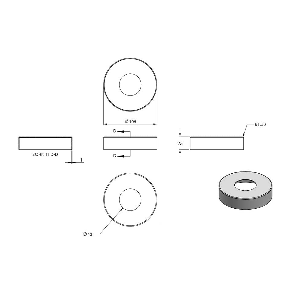 Edelstahlpfosten "Mittelpfosten" zur Bodenmontage 42,4mm, L= 880mm mit 4x Gewinde für Glasklemme nach Wahl