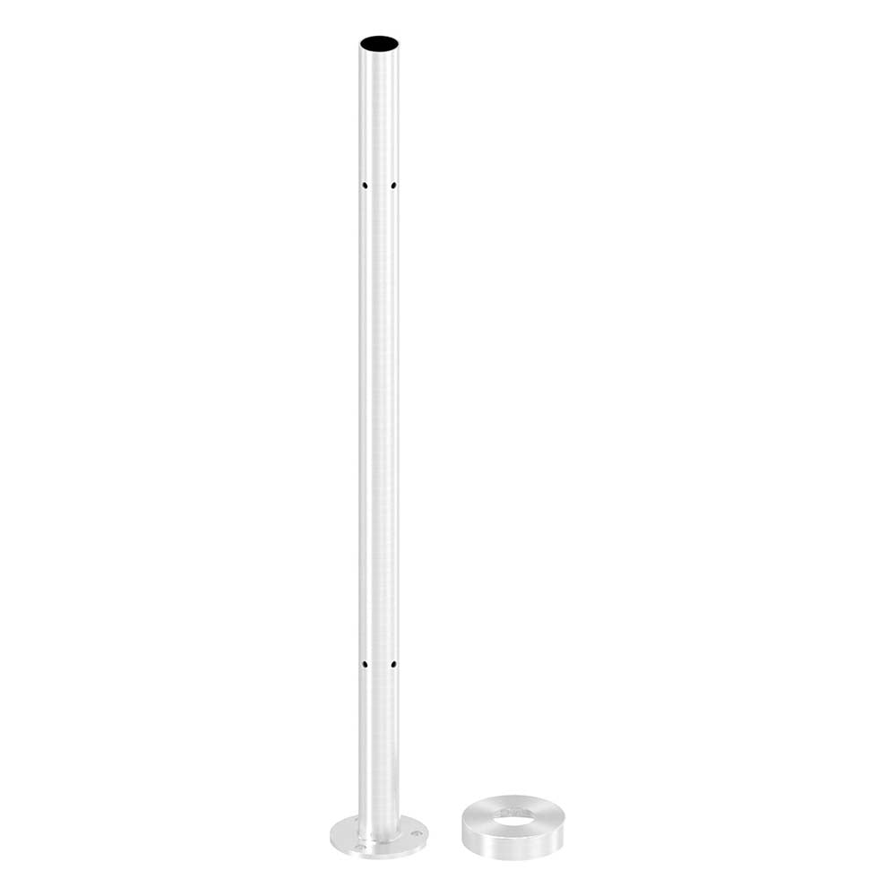 Edelstahlpfosten "Eckpfosten" zur Bodenmontage 42,4mm, L= 880mm mit 4x Gewinde für Glasklemme nach Wahl