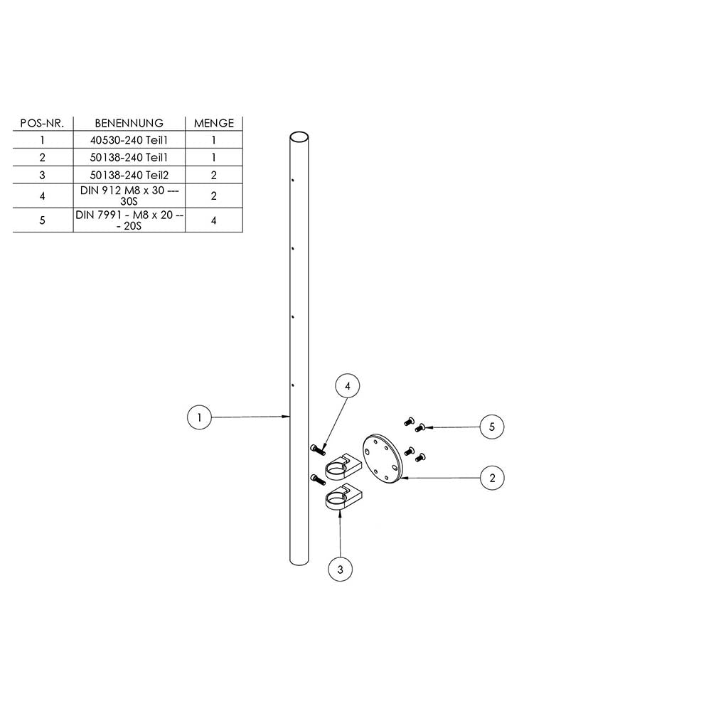 Edelstahlpfosten zur Wandmontage 42,4mm, L= 1190mm mit 4x Gewinde für Stabhalter
