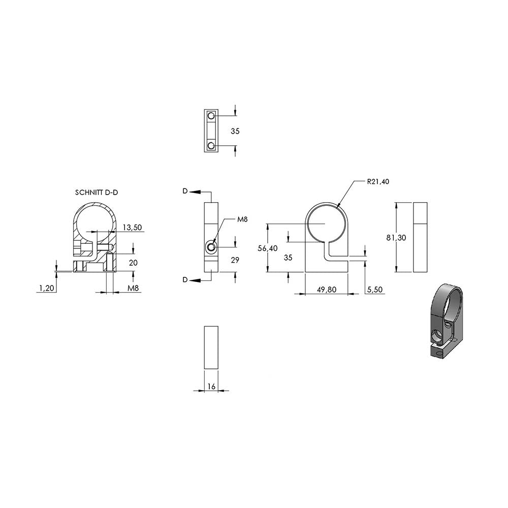 Edelstahlpfosten zur Wandmontage 42,4mm, L= 1190mm mit 6x Gewinde für Stabhalter