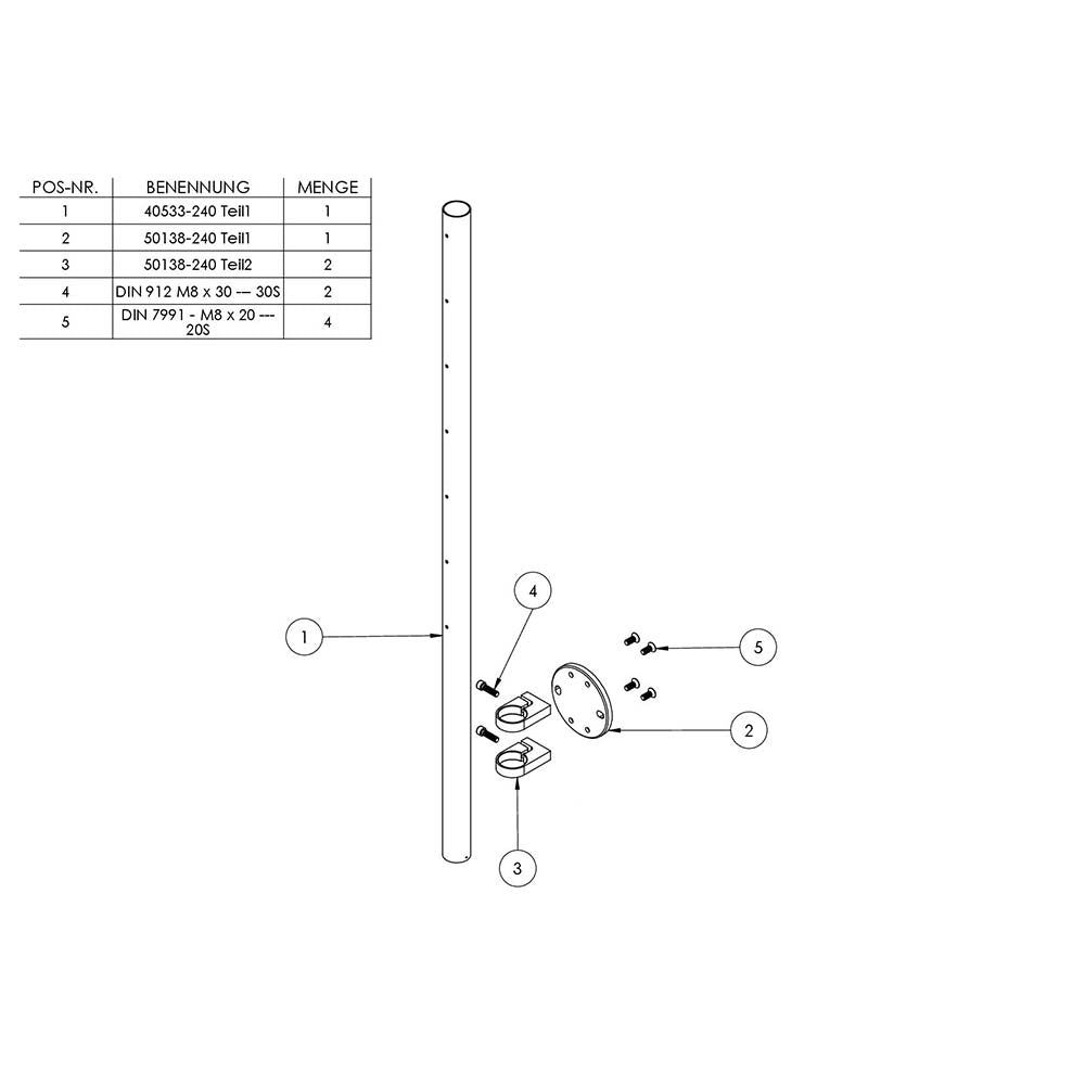 Edelstahlpfosten zur Wandmontage 42,4mm, L= 1190mm mit 7x Gewinde für Stabhalter