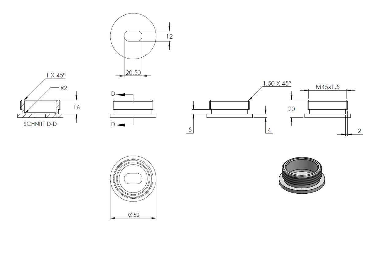 Glas-Punkthalter ø 52mm mit verstellbarem Wandabstand, für Glasstärken 12,0-25,52mm, mit Langloch zur Montage, mit AbP